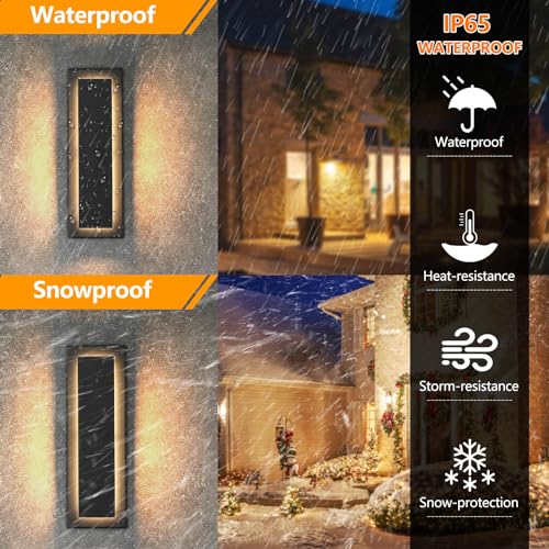 tewei 2 Pack Modern LED Outdoor Wall Lights, Black Exterior Wall Sconce & Indoor Wall Sconce Lighting Fixtures, 15.7'' Large Front Door Lights for Entrance, Hallway, 360° Beam Angle, Warm White 3000K