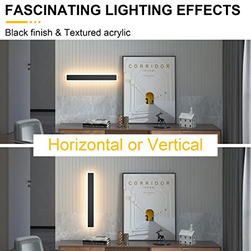 Aipsun 2 Pack Outdoor LED Wall Light,23.6 inch LED Modern Porch & Patio Wall Sconce Black Exterior Lights Wall Light for Living Room,Garage,Bathroom(Warm Light 3000K)