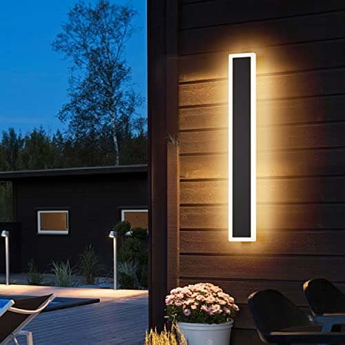 Aipsun 2 Pack Outdoor LED Wall Light,23.6 inch LED Modern Porch & Patio Wall Sconce Black Exterior Lights Wall Light for Living Room,Garage,Bathroom(Warm Light 3000K)