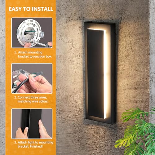 tewei 2 Pack Modern LED Outdoor Wall Lights, Black Exterior Wall Sconce & Indoor Wall Sconce Lighting Fixtures, 15.7'' Large Front Door Lights for Entrance, Hallway, 360° Beam Angle, Warm White 3000K