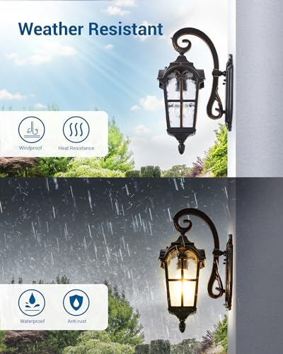 DEWENWILS Dusk to Dawn Outdoor Wall Light, Waterproof Exterior Light Fixture, Black Roman 17.7" H Wall Mount Sconce Porch Lights, Outside Wall Lantern for House, Garage, Patio, E26 Socket
