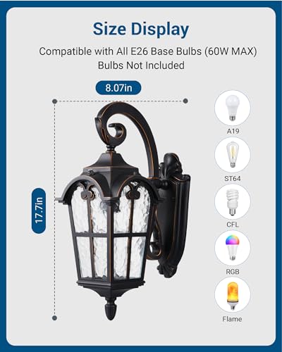 DEWENWILS Dusk to Dawn Outdoor Wall Light, Waterproof Exterior Light Fixture, Black Roman 17.7" H Wall Mount Sconce Porch Lights, Outside Wall Lantern for House, Garage, Patio, E26 Socket