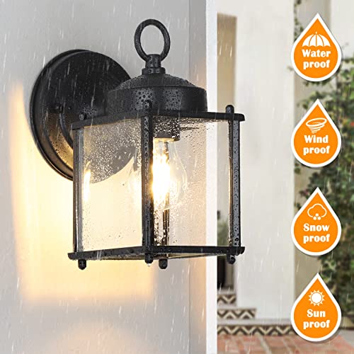 MATAMEYE Outdoor Wall Lantern, Exterior Waterproof Wall Sconce Light Fixtures, Black Front Door Wall Lighting with Clear Beveled Glass Shade, 2 Pack