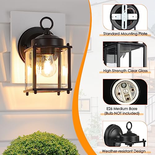 MATAMEYE Outdoor Wall Lantern, Exterior Waterproof Wall Sconce Light Fixtures, Black Front Door Wall Lighting with Clear Beveled Glass Shade, 2 Pack