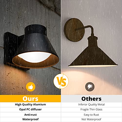 UME 2 Pack LED Outdoor Wall Light Fixtures, Black Front Porch Wall Mount Lighting, Exterior Waterproof Lantern Anti-Rust Farmhouse Barn Wall Sconce for Patio, Doorway, Garage