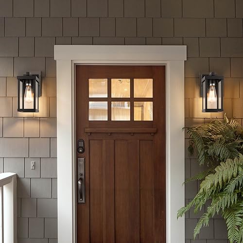 mirrea 11" Classic Outdoor Wall Sconce 1 Light in Matte Black Rectangular Metal Frame and Clear Glass Shade Waterproof Porch Light Patio Light Pack of 2