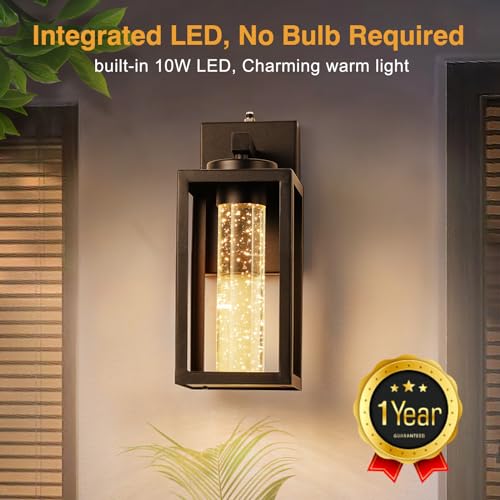 VIANIS 2-Pack Outdoor Wall Lights, Dusk to Dawn LED Outside Lighting Fixtures for House, Oil Rubbed Bronze Modern Exterior Sconce Light Wall Mount Lanterns, Crystal Bubble Glass Garage Lights Lamps