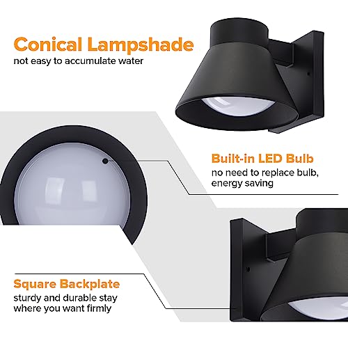 UME 2 Pack LED Outdoor Wall Light Fixtures, Black Front Porch Wall Mount Lighting, Exterior Waterproof Lantern Anti-Rust Farmhouse Barn Wall Sconce for Patio, Doorway, Garage