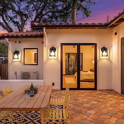 MATAMEYE Outdoor Wall Lantern, Exterior Waterproof Wall Sconce Light Fixtures, Black Front Door Wall Lighting with Clear Beveled Glass Shade, 2 Pack
