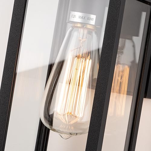 mirrea 11" Classic Outdoor Wall Sconce 1 Light in Matte Black Rectangular Metal Frame and Clear Glass Shade Waterproof Porch Light Patio Light Pack of 2
