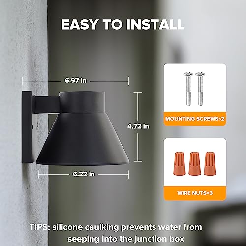 UME 2 Pack LED Outdoor Wall Light Fixtures, Black Front Porch Wall Mount Lighting, Exterior Waterproof Lantern Anti-Rust Farmhouse Barn Wall Sconce for Patio, Doorway, Garage