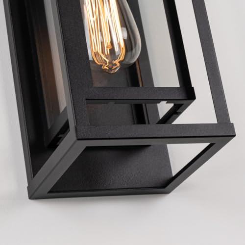 mirrea 14" Dusk to Dawn Outdoor Wall Sconce 1 Light in Matte Black Rectangular Metal Frame and Clear Glass Shade Waterproof Porch Light Patio Light Pack of 2