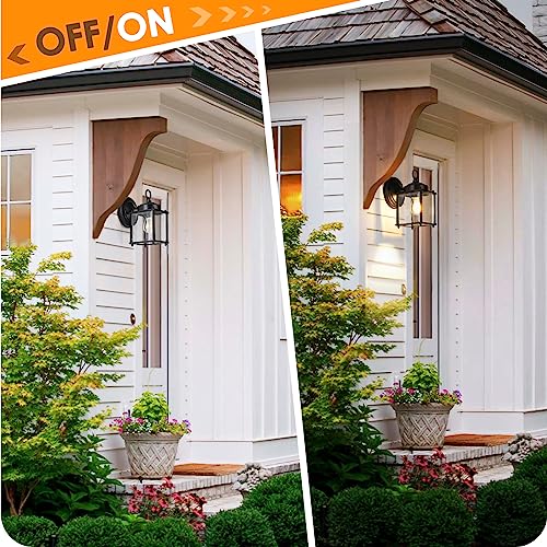 MATAMEYE Outdoor Wall Lantern, Exterior Waterproof Wall Sconce Light Fixtures, Black Front Door Wall Lighting with Clear Beveled Glass Shade, 2 Pack