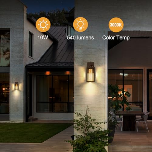 VIANIS 2-Pack Outdoor Wall Lights, Dusk to Dawn LED Outside Lighting Fixtures for House, Oil Rubbed Bronze Modern Exterior Sconce Light Wall Mount Lanterns, Crystal Bubble Glass Garage Lights Lamps