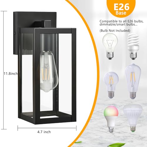 Outdoor Wall Lights Waterproof Exterior Porch Light Fixtures Wall Mounted Wall Lantern Sconces with E26 Sockets Glass Shades, Modern Black Outside Lights for House for Patio Front Door Entryway