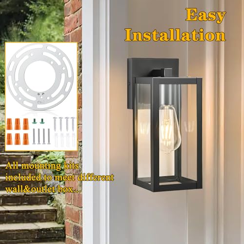 Outdoor Wall Lights Waterproof Exterior Porch Light Fixtures Wall Mounted Wall Lantern Sconces with E26 Sockets Glass Shades, Modern Black Outside Lights for House for Patio Front Door Entryway