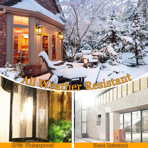 Outdoor Wall Lights Waterproof Exterior Porch Light Fixtures Wall Mounted Wall Lantern Sconces with E26 Sockets Glass Shades, Modern Black Outside Lights for House for Patio Front Door Entryway