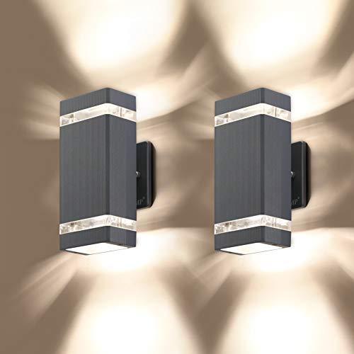 LMP 2 Pack LED Square Up and Down Lights Outdoor Wall Light,Body in Aluminum Waterproof Outdoor Wall Lamps,3000k 5W with Certificate ETL