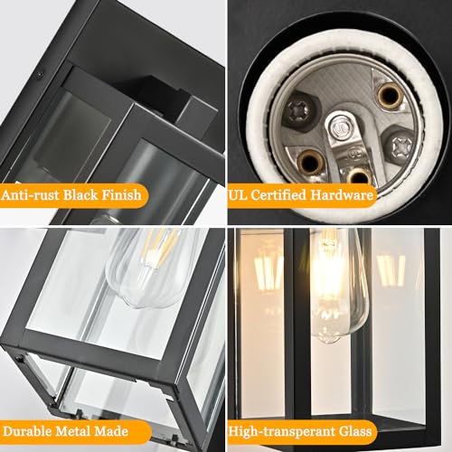 Outdoor Wall Lights Waterproof Exterior Porch Light Fixtures Wall Mounted Wall Lantern Sconces with E26 Sockets Glass Shades, Modern Black Outside Lights for House for Patio Front Door Entryway