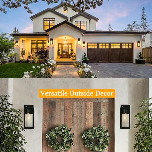 Outdoor Wall Lights Waterproof Exterior Porch Light Fixtures Wall Mounted Wall Lantern Sconces with E26 Sockets Glass Shades, Modern Black Outside Lights for House for Patio Front Door Entryway