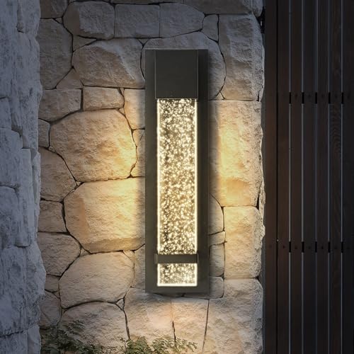ASD LED 18 Inch Bubble Glass Wall Light Fixture | 12W 500LM 3000K-5000K 120V | 3CCT, Waterproof, Dimmable, ETL Listed | Exterior Flush Mount Sconce, Outdoor-Indoor Lighting | Black