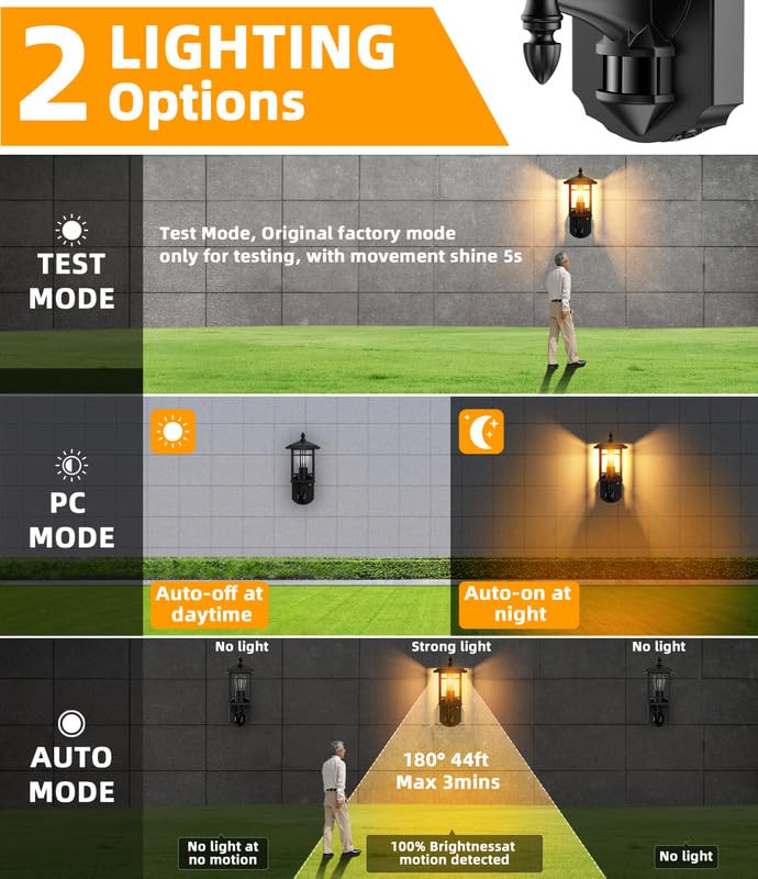 Lamomo Outdoor Wall Porch Lights,2 Pack Motion Sensor Outdoor Lights, Anti-Rust Waterproof Black Exterior Light Fixture, Outside Wall Mount with Clear Glass E26 Base for Entryway, Hallway, Garage