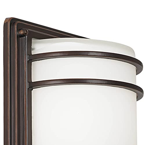 John Timberland Habitat Modern Industrial Outdoor Wall Light Fixtures Set of 2 Oil Rubbed Bronze 11" LED Opal Glass Shade Exterior House Porch Patio Outside Deck Garage Yard Front Door Garden
