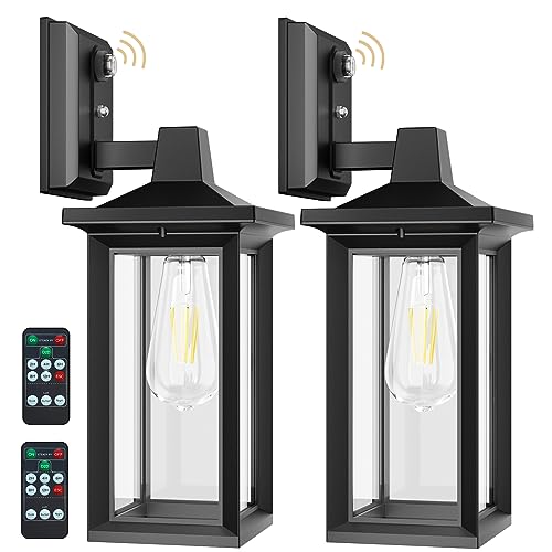 Onforu Outdoor Wall Lights, Dusk to Dawn Outdoor Lighting with Remote,Waterproof Porch Light Exterior Wall Sconce Lanterns Lighting Fixtures E26 Socket, Clear Glass Shade Anti-Rust for Porch,Garage