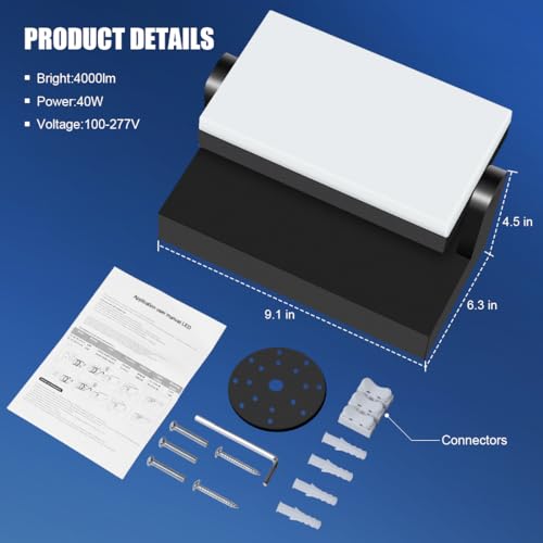 Juyace 60W LED Wall Pack Light Outdoor Commercial Flood Lighting Exterior Security Light Fixtures 360 °Rotation 5000K Porch Light for Garage Walkway Backyard Garden