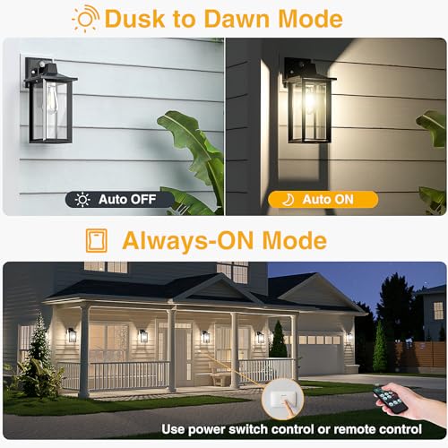 Onforu Outdoor Wall Lights, Dusk to Dawn Outdoor Lighting with Remote,Waterproof Porch Light Exterior Wall Sconce Lanterns Lighting Fixtures E26 Socket, Clear Glass Shade Anti-Rust for Porch,Garage