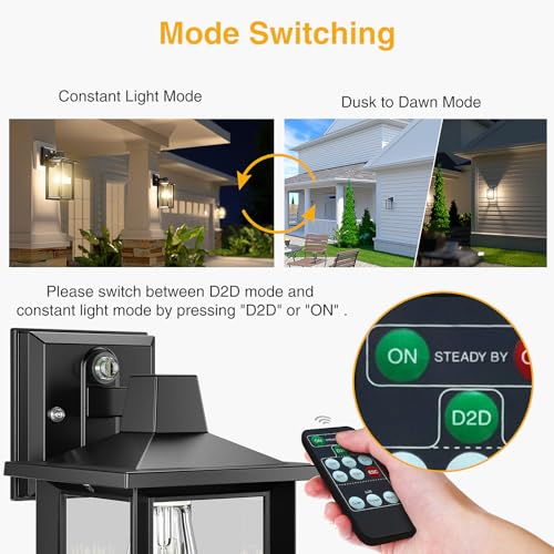 Onforu Outdoor Wall Lights, Dusk to Dawn Outdoor Lighting with Remote,Waterproof Porch Light Exterior Wall Sconce Lanterns Lighting Fixtures E26 Socket, Clear Glass Shade Anti-Rust for Porch,Garage