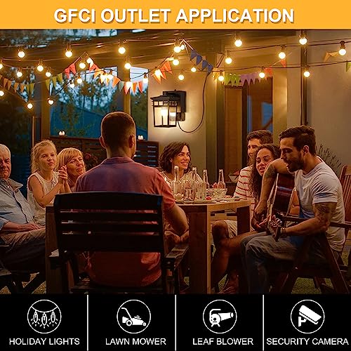 Porch Light with GFCI Outlet Built in, Dusk to Dawn Outdoor Light with Outlet, Waterproof Anti-Rust Alunmium Exterior Light Fixture Wall Mount Outside Light for House Garage Front Door, Bulb Included
