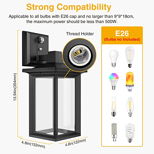 Onforu Outdoor Wall Lights, Dusk to Dawn Outdoor Lighting with Remote,Waterproof Porch Light Exterior Wall Sconce Lanterns Lighting Fixtures E26 Socket, Clear Glass Shade Anti-Rust for Porch,Garage