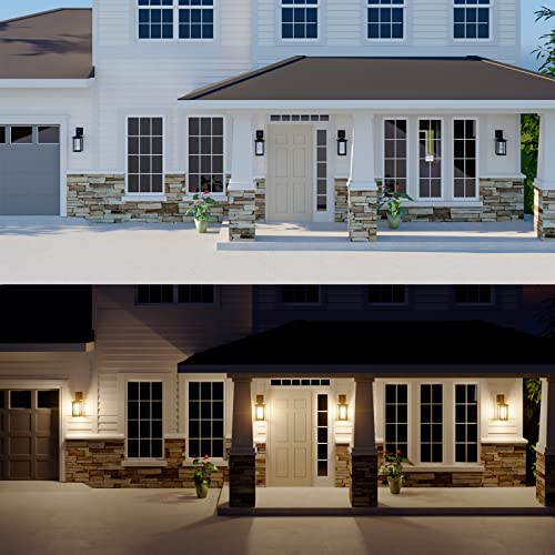 Onforu Outdoor Wall Lights, Dusk to Dawn Outdoor Lighting with Remote,Waterproof Porch Light Exterior Wall Sconce Lanterns Lighting Fixtures E26 Socket, Clear Glass Shade Anti-Rust for Porch,Garage