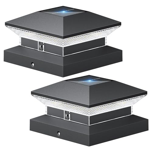 LETMY Solar Post Cap Lights Outdoor 2 Pack, 40 LEDs 30 Lumens Fence Post Solar Lights Outdoor with 3 Modes, Waterproof Solar Powered Deck Fence Post Lights for 4x4, 5x5 or 6x6 Vinyl Wooden Posts