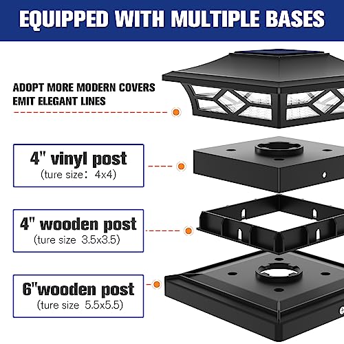 VOLISUN Solar Post Cap Lights: 6 - Pack Outdoor Post Light for White/Black 4x4 Vinyl Fence Deck - Dock 4x4/6x6 Wooden Post 2 Color Modes Waterproof Warm White