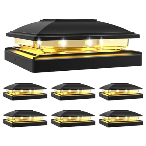 VOLISUN Solar Post Cap Light Outdoor Waterproof 6pack,Solar Fence - Post Lights for 4x4 5x5 6x6 Wooden/Vinyl Post,Deck Post Cap Light Solar Powered with Warm White for Garden/Patio/Porch
