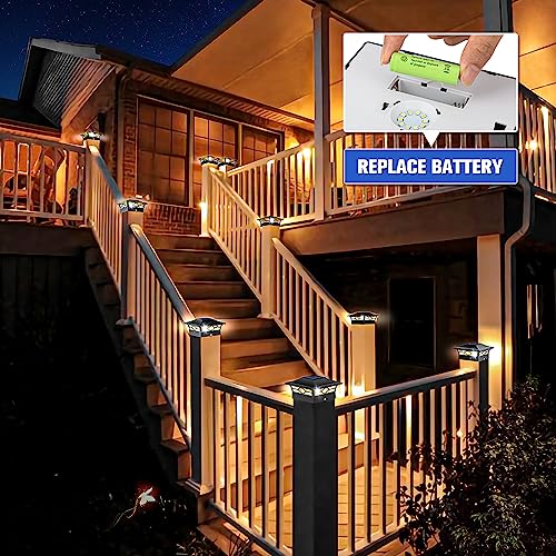 VOLISUN Solar Post Cap Lights: 6 - Pack Outdoor Post Light for White/Black 4x4 Vinyl Fence Deck - Dock 4x4/6x6 Wooden Post 2 Color Modes Waterproof Warm White