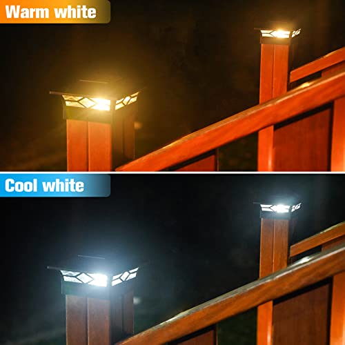 VOLISUN Solar Post Cap Lights: 6 - Pack Outdoor Post Light for White/Black 4x4 Vinyl Fence Deck - Dock 4x4/6x6 Wooden Post 2 Color Modes Waterproof Warm White