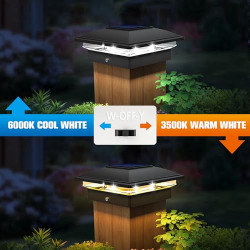 VOLISUN Solar Post Cap Light Outdoor Waterproof 6pack,Solar Fence - Post Lights for 4x4 5x5 6x6 Wooden/Vinyl Post,Deck Post Cap Light Solar Powered with Warm White for Garden/Patio/Porch