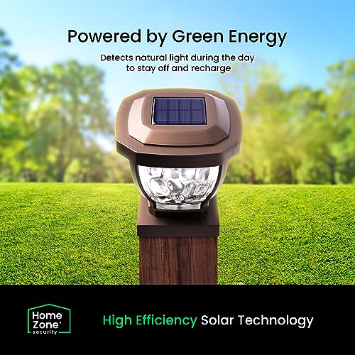 Home Zone Security Solar Post Cap Lights - Decorative Glass LED Outdoor 4x4 (3.5 x 3.5 in.) Post Lights, Bronze (2-Pack)