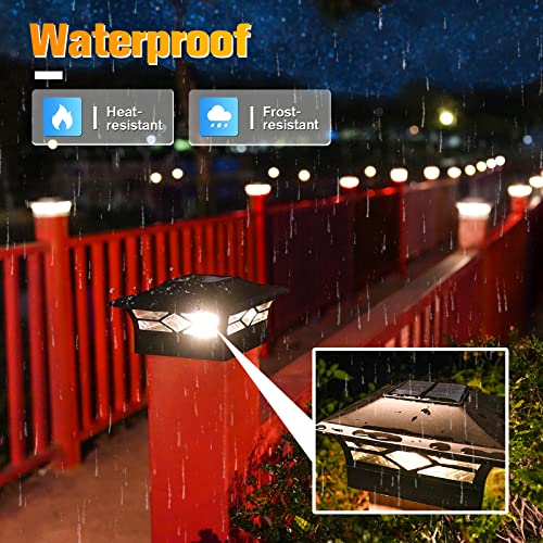 VOLISUN Solar Post Cap Lights: 6 - Pack Outdoor Post Light for White/Black 4x4 Vinyl Fence Deck - Dock 4x4/6x6 Wooden Post 2 Color Modes Waterproof Warm White