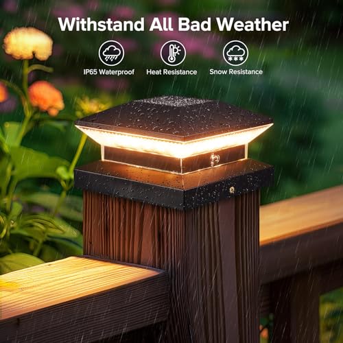 LETMY Solar Post Cap Lights Outdoor 2 Pack, 40 LEDs 30 Lumens Fence Post Solar Lights Outdoor with 3 Modes, Waterproof Solar Powered Deck Fence Post Lights for 4x4, 5x5 or 6x6 Vinyl Wooden Posts