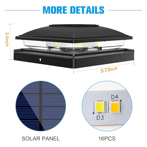 VOLISUN Solar Post Cap Light Outdoor Waterproof 6pack,Solar Fence - Post Lights for 4x4 5x5 6x6 Wooden/Vinyl Post,Deck Post Cap Light Solar Powered with Warm White for Garden/Patio/Porch