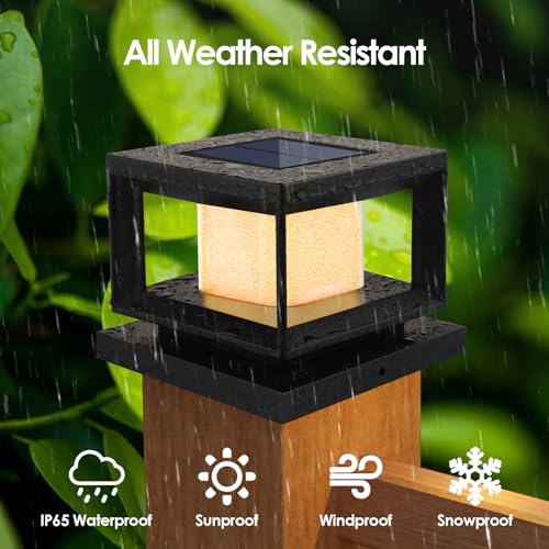 Mlambert 8 Pack Solar Post Lights Outdoor, Waterproof Fence Cap Lights for Deck, 4x4 5x5 6x6 Wooden Vinyl Outdoor Lights with Shinning Effect, Black