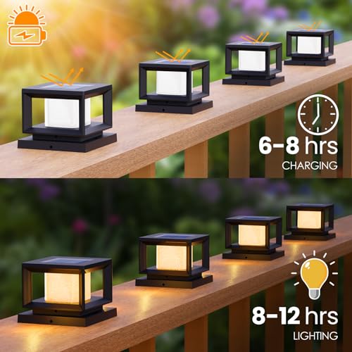 Mlambert 8 Pack Solar Post Lights Outdoor, Waterproof Fence Cap Lights for Deck, 4x4 5x5 6x6 Wooden Vinyl Outdoor Lights with Shinning Effect, Black