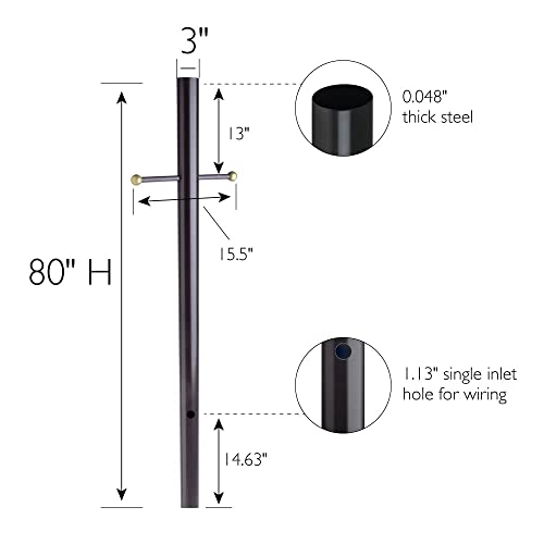 Design House 501817 Traditional Outdoor Lamp Post with Plastic Cross Arm, for Driveways and Porches, 80-Inch by 3-Inch, Black