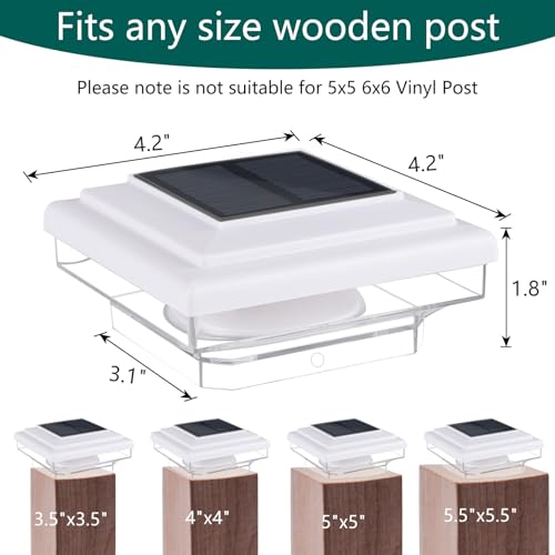 CEED4U Solar Post Cap Lights 6 Packs 30 Lumen Decorative Deck Post Cap Light Brightness Warm White SMD LED Lighting IP65 Waterproof Fit 4x4 5x5 or 6x6 Wooden Vinyl Posts for Fence Deck Patio White
