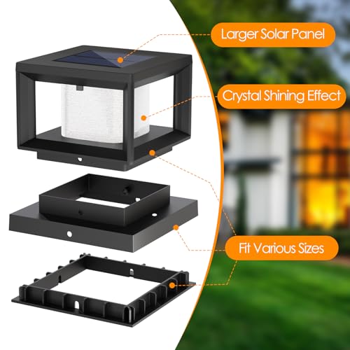 Mlambert 8 Pack Solar Post Lights Outdoor, Waterproof Fence Cap Lights for Deck, 4x4 5x5 6x6 Wooden Vinyl Outdoor Lights with Shinning Effect, Black