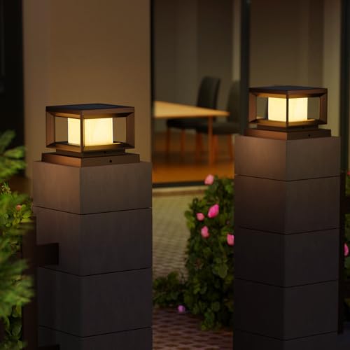 Mlambert 8 Pack Solar Post Lights Outdoor, Waterproof Fence Cap Lights for Deck, 4x4 5x5 6x6 Wooden Vinyl Outdoor Lights with Shinning Effect, Black
